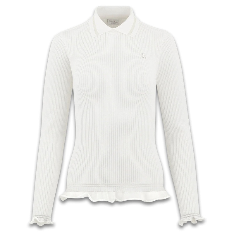 Fairliar Lace Collar Liv Knit Golf Polo White – FW23 Women