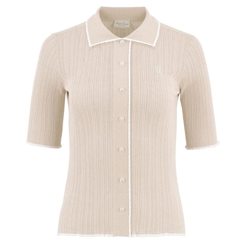 Fairliar Scallop Collar Cropped Sleeve Knit Golf Polo Beige – SS24 Women