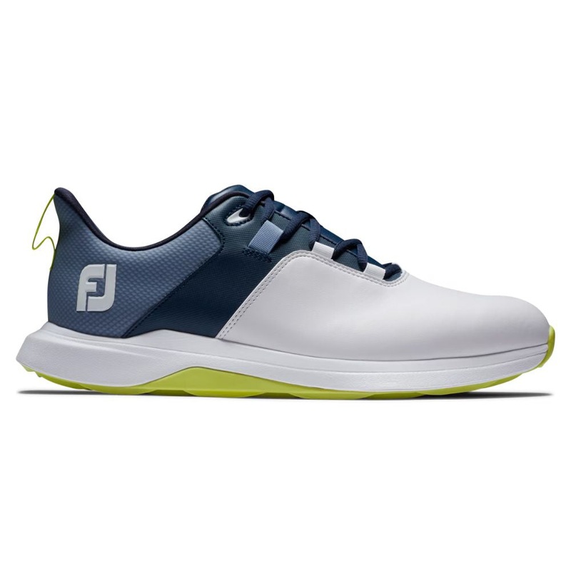 FootJoy Men’s ProLite Spikeless Laced Golf Shoes – White/Navy/Lime – Previous Season Style