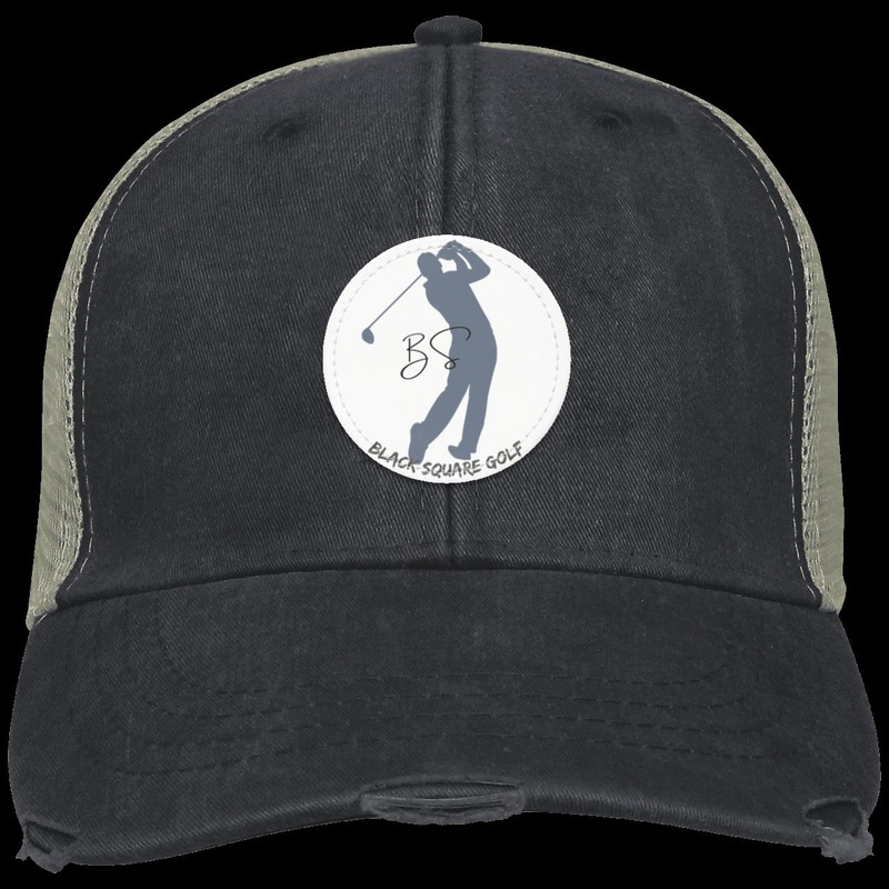 Black Square Golf Distressed Vintage Golfer Patch Golf Hat