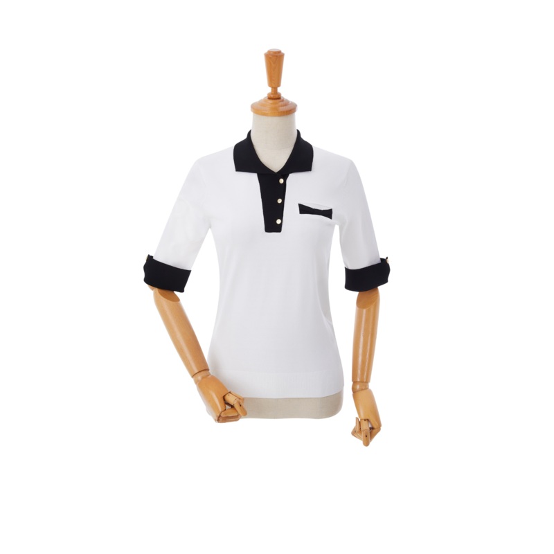 AOW WOMEN RIBBON POCKET CLASSIC COLLAR KNIT