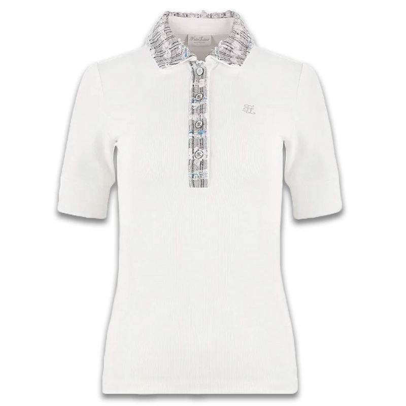 Fairliar Tweed Collar Shortsleeve Golf Polo White – SS24 Women