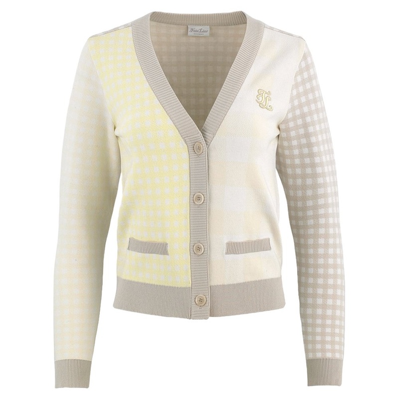 Fairliar FL Gingham Checkered Golf Cardigan Lemon – FW24 Women