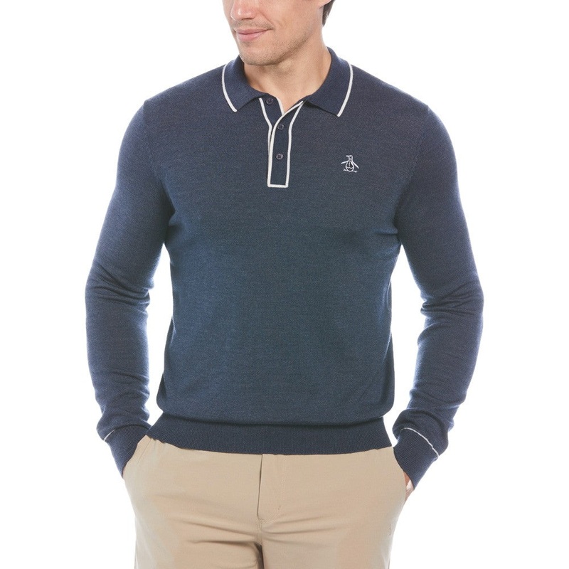 Original Penguin Earl Merino Wool Blend Golf Sweater Black Iris Bijou Heather – FA23 Men