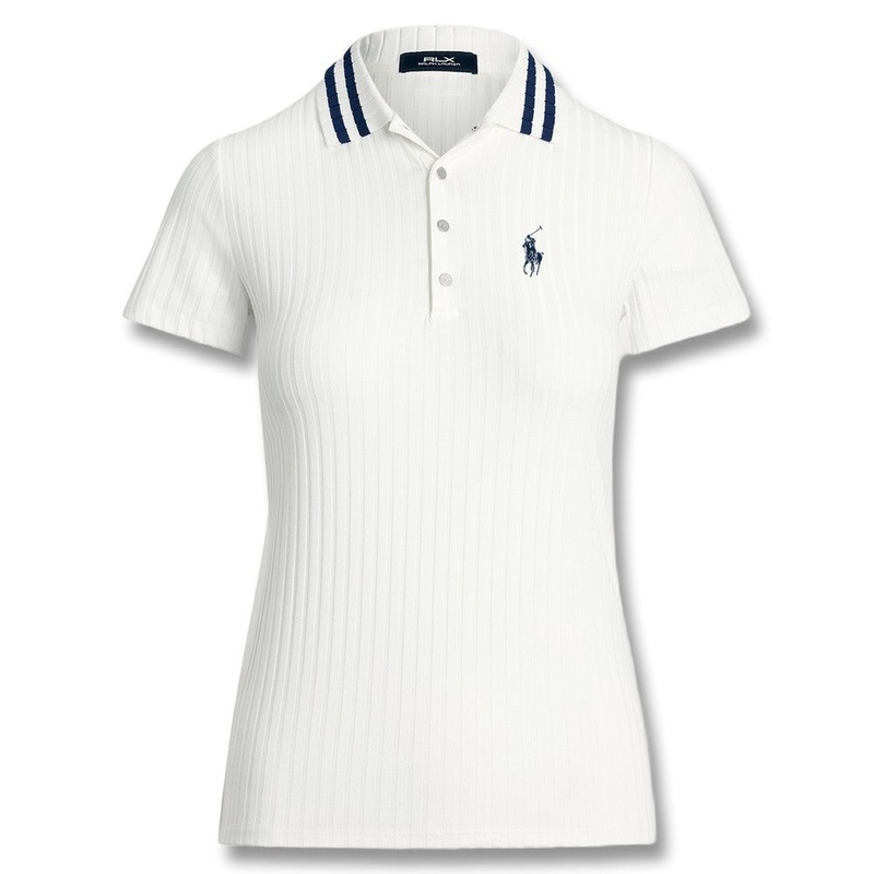 Ralph Lauren Drop Needle Rib Knit Golf Polo (Slim Fit) Ceramic White Multi – SP25 Women