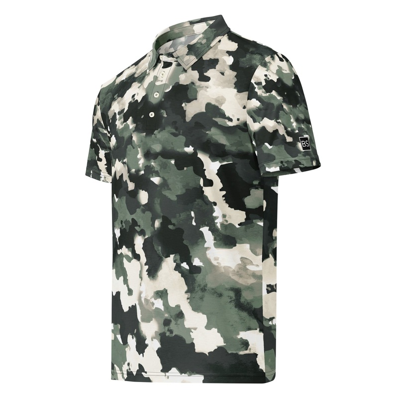 Black Square Golf Camo Abstract Mens slim fit polo