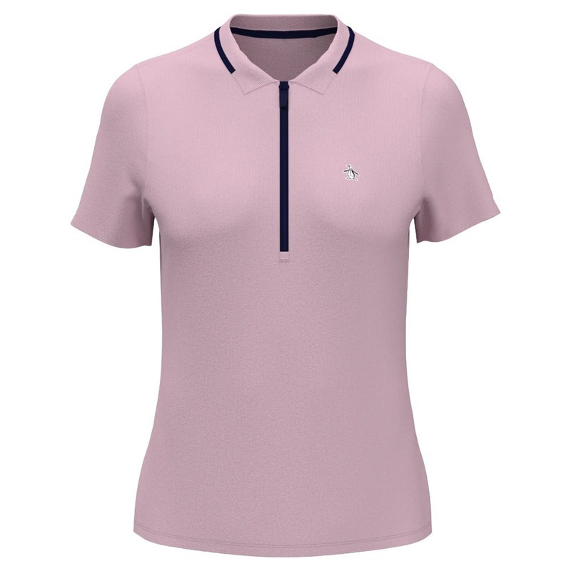 Original Penguin Ribbed Metallic Zip Golf Polo Charm Pink – SP25 Women