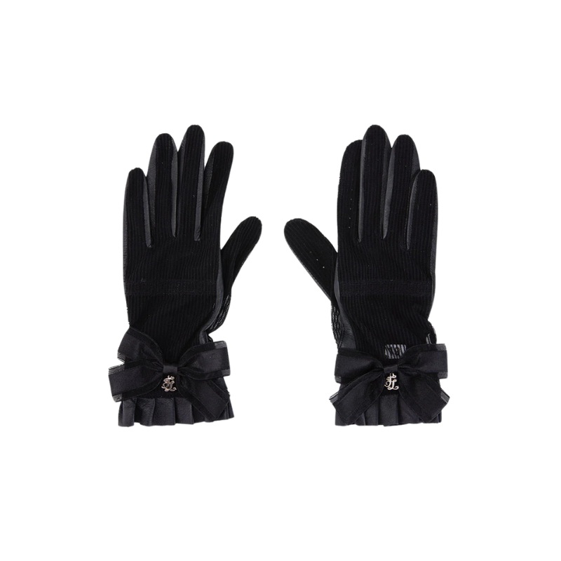 Fairliar Women Lambskin Lace Ribbon Gloves