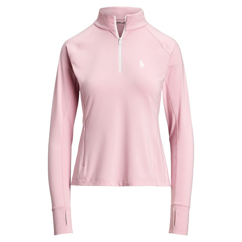 Ralph Lauren Stretch Peached Jersey UV 1/4 Zip Golf Pullover (Slim Fit) Garden Pink -SP25 Women
