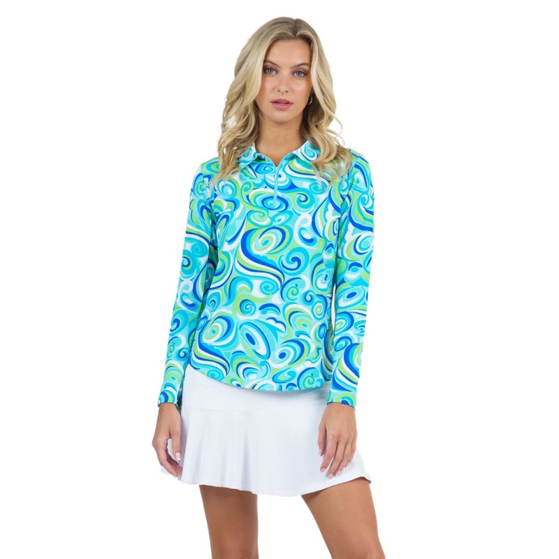 Ibkul Womens Emma Print Long Sleeve Polo – 41971