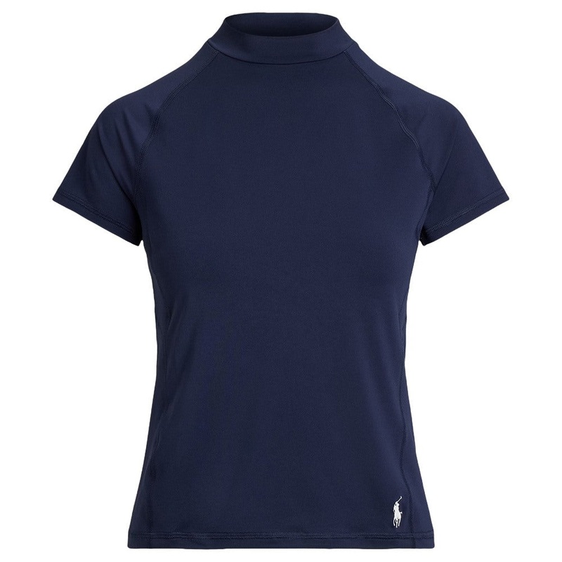 Ralph Lauren Recycled Peached Airflow Mock Neck Golf T-Shirt (Slim Fit ) Refined Navy – SP25 Women
