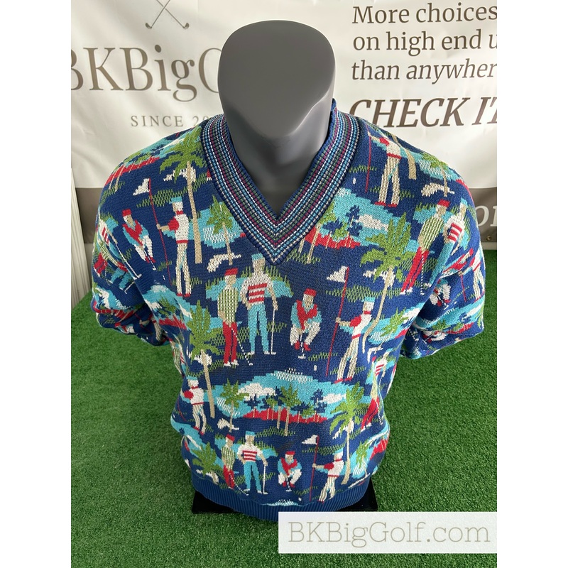 Vintage Crossings 100% Cotton Palm Island Golfing Gentleman Size L Sweater