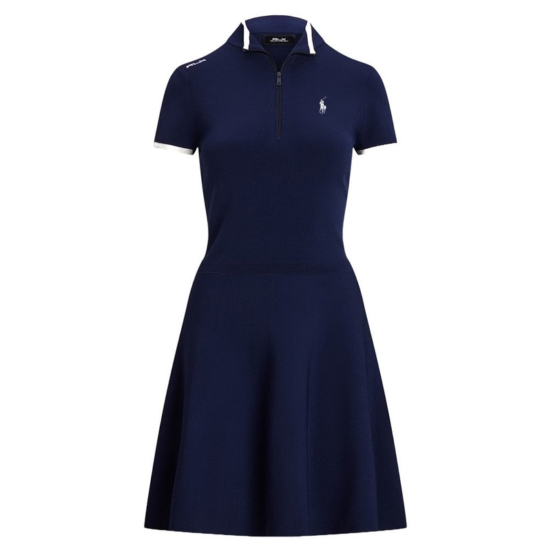 Ralph Lauren Viscose Blend Mock Neck Golf Dress Refined Navy/Ceramic White – SP25 Women