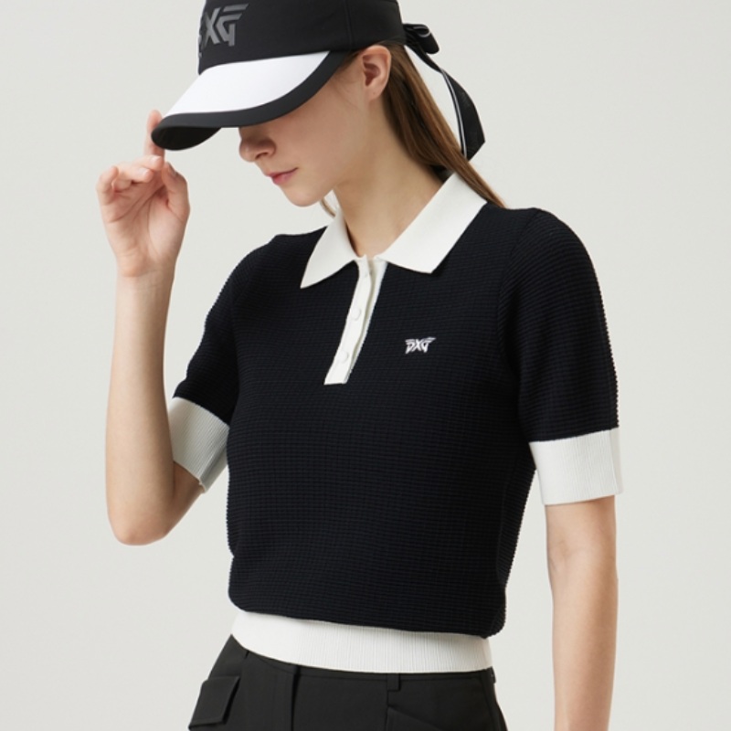 PXG KOREA WOMEN COLLARED SHORT SLEEVE KNIT (BLACK)