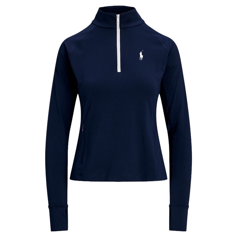 Ralph Lauren Stretch Peached Jersey UV 1/4 Zip Golf Pullover (Slim Fit) Refined Navy -SP25 Women