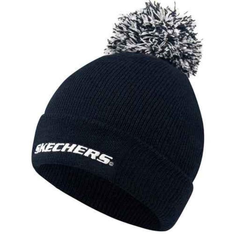 Skechers Logo Pom Pom Beanie – Black/White