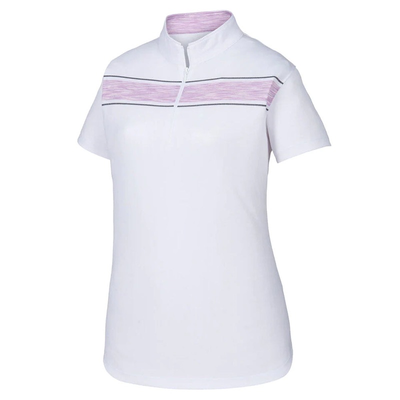 FootJoy Baby Pique Engineered Stripe Zip Golf Pullover White/Orchid/Charcoal – SS19 Women