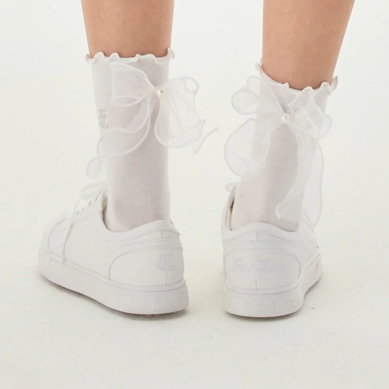Fairliar Women Organza ribbon ankle socks