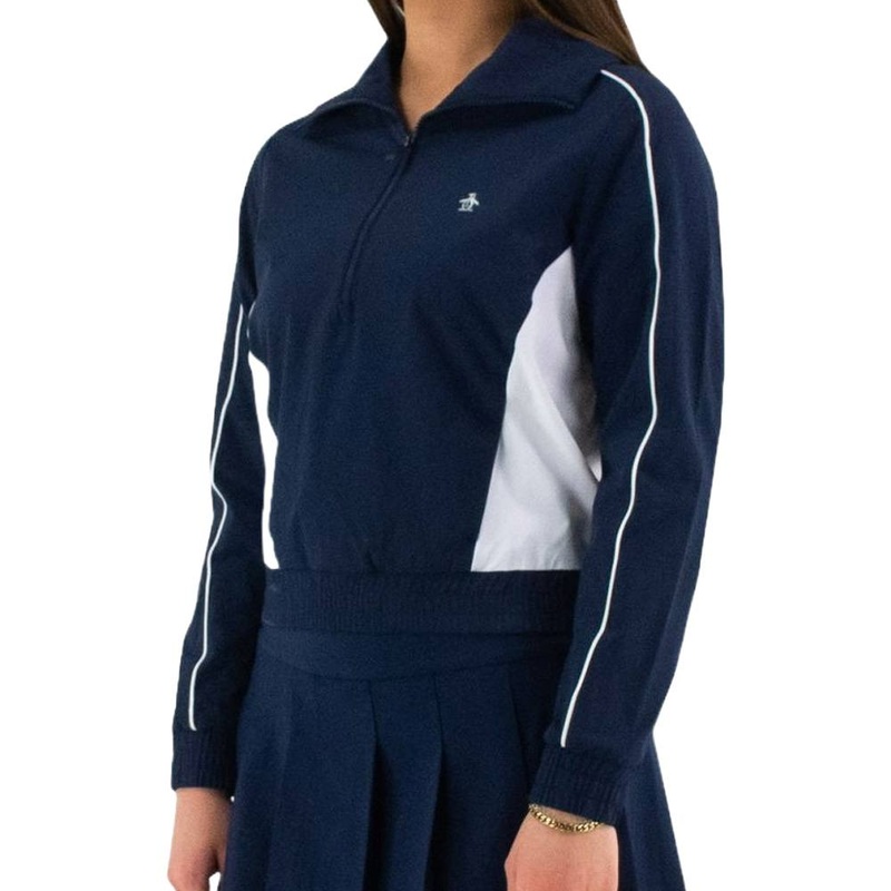 Original Penguin Cropped 1/4 Zip Colorblock Pullover Golf Sweater Black Iris – SS25 Women