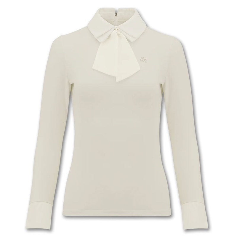 Fairliar Chiffon Ribbon Collar Golf Polo Beige – FW23 Women