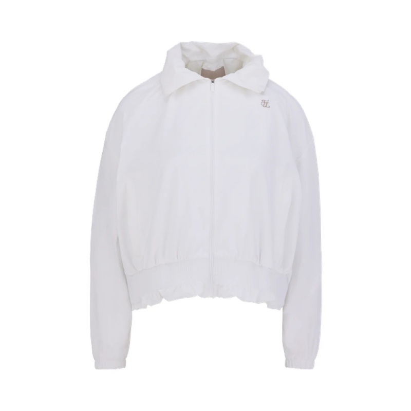 Fairliar Women Ruffle Hem Zip-Up Jumper