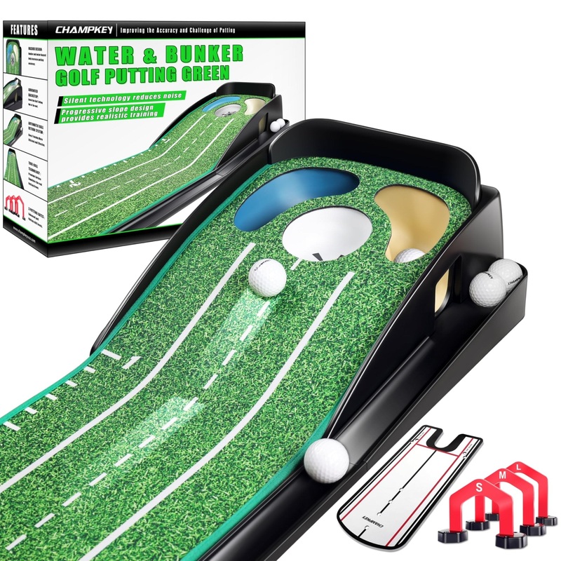 CHAMPKEY Professional Hazard Golf Putting Green Come with Golf Putting Gates and Putting Mirror – Progressive Slope Tech and Noise Reduction Tech Golf Putting Mat