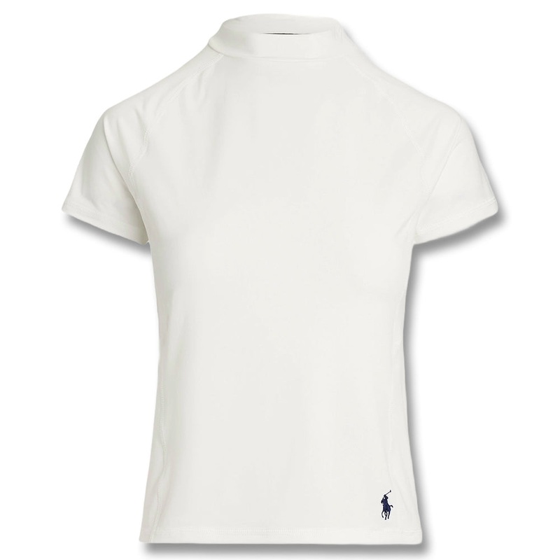 Ralph Lauren Recycled Peached Airflow Mock Neck Golf T-Shirt (Slim Fit ) Ceramic White – SP25 Women