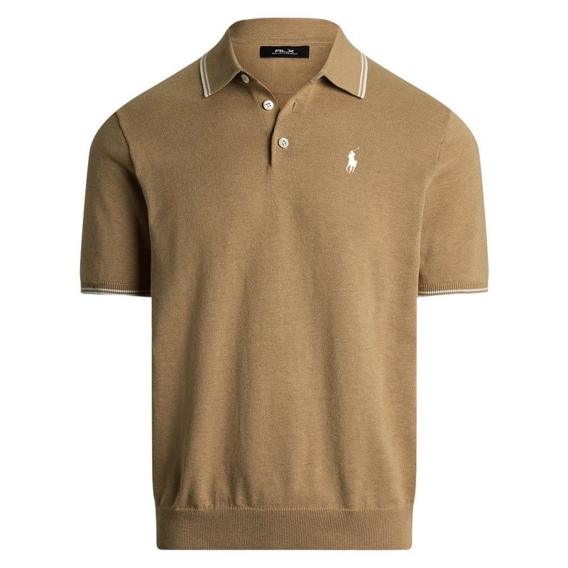 Ralph Lauren Performance Cotton-Blend Coolmax Sweater Golf Polo Camel Melange – SP25 Men
