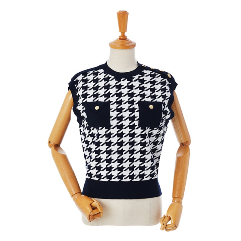 AOW 2024SS WOMEN HOUNDTOOTH CHECK KNIT VEST