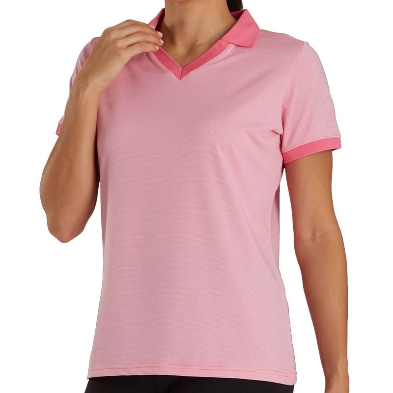 FootJoy End on End Open Collar Golf Polo Pink Azalea – SS21 Women