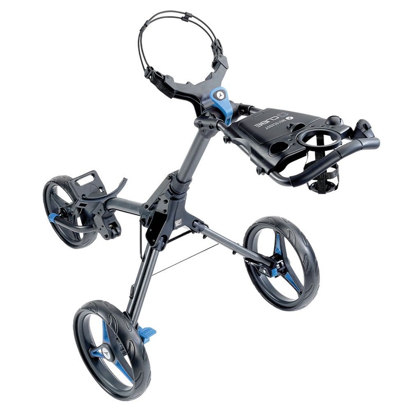 Motocaddy Cube Push Golf Trolley – Graphite/Blue
