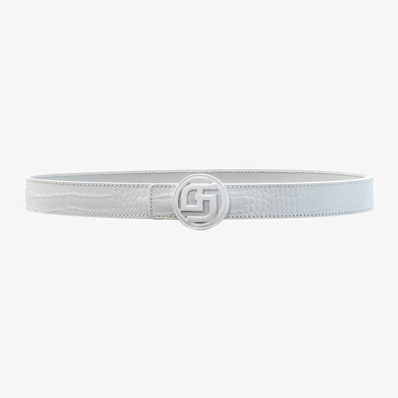 GFJ WOMEN CLASSIC CROCO BELT WHITE