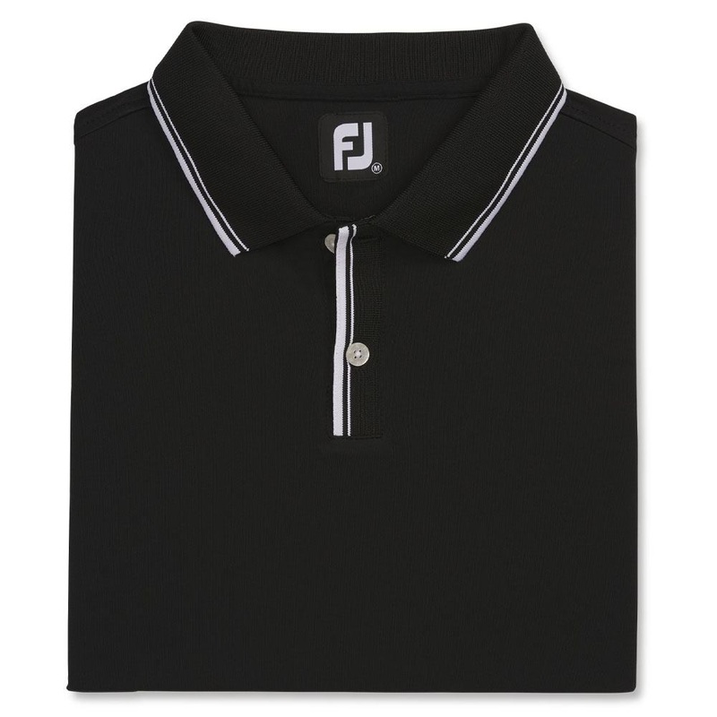 FootJoy Pique Sun Protection Knit Collar Golf Polo Black/White- SP23 Men