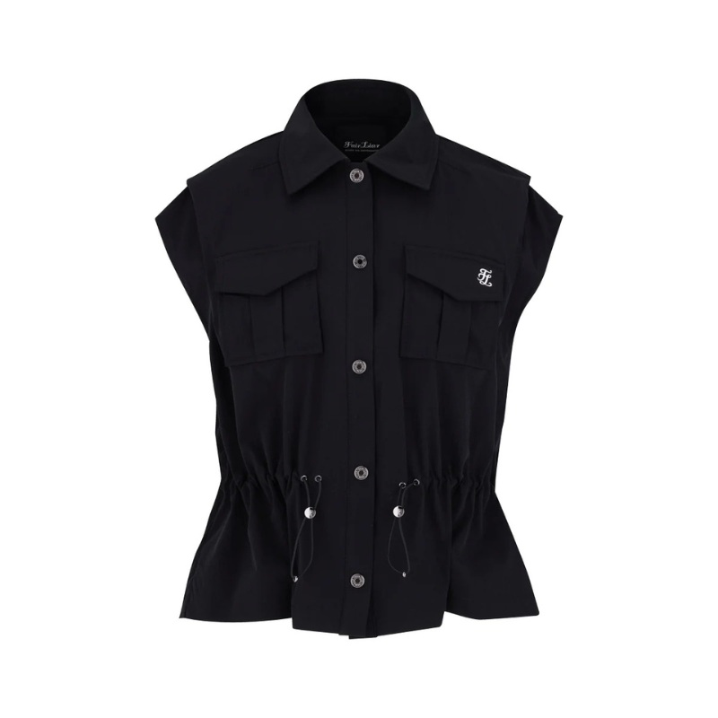 Fairliar Women Pocket Collar Waist Band Vest