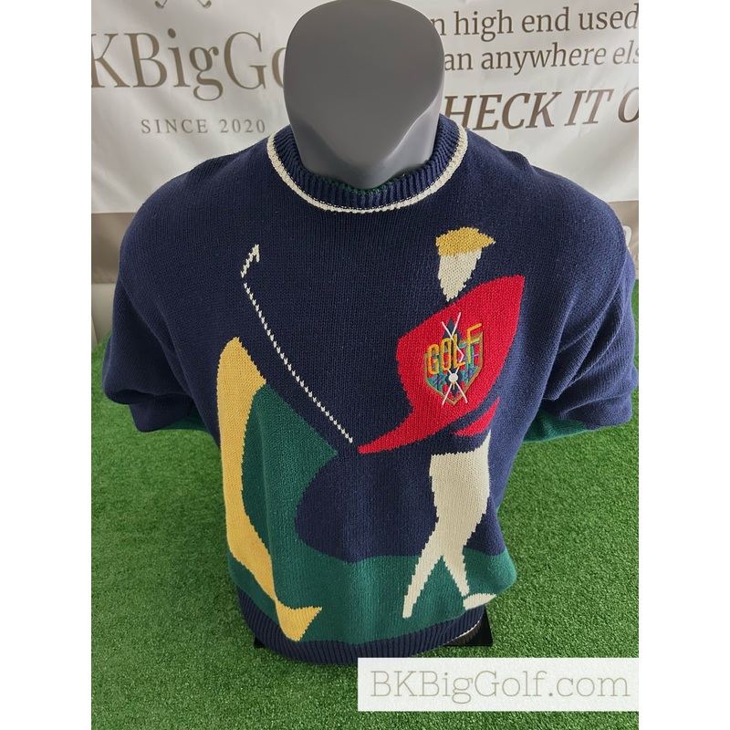 Vintage Par 4 Blue Knit Golf Crewneck L Sweater
