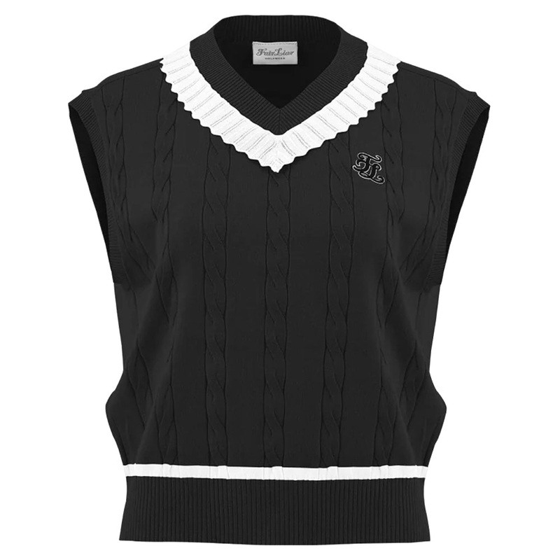 Fairliar V-neck Frill Knit Golf Vest Black – FW24 Women