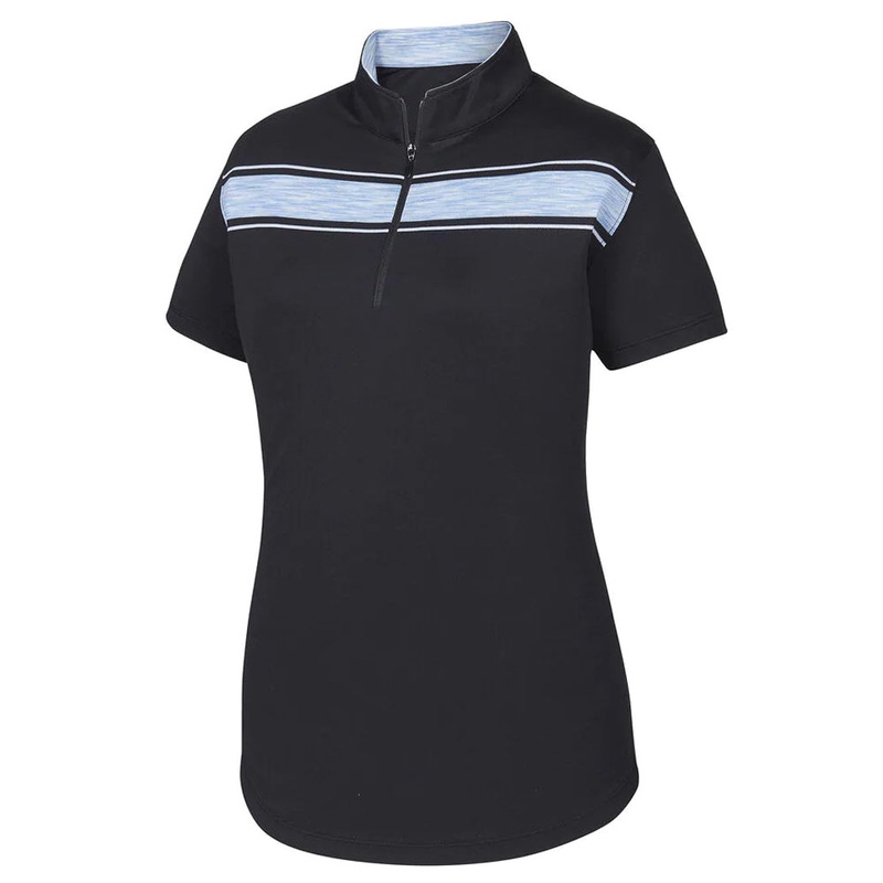 FootJoy Baby Pique Engineered Stripe Zip Golf Pullover Black/Surf/White – SS19 Women