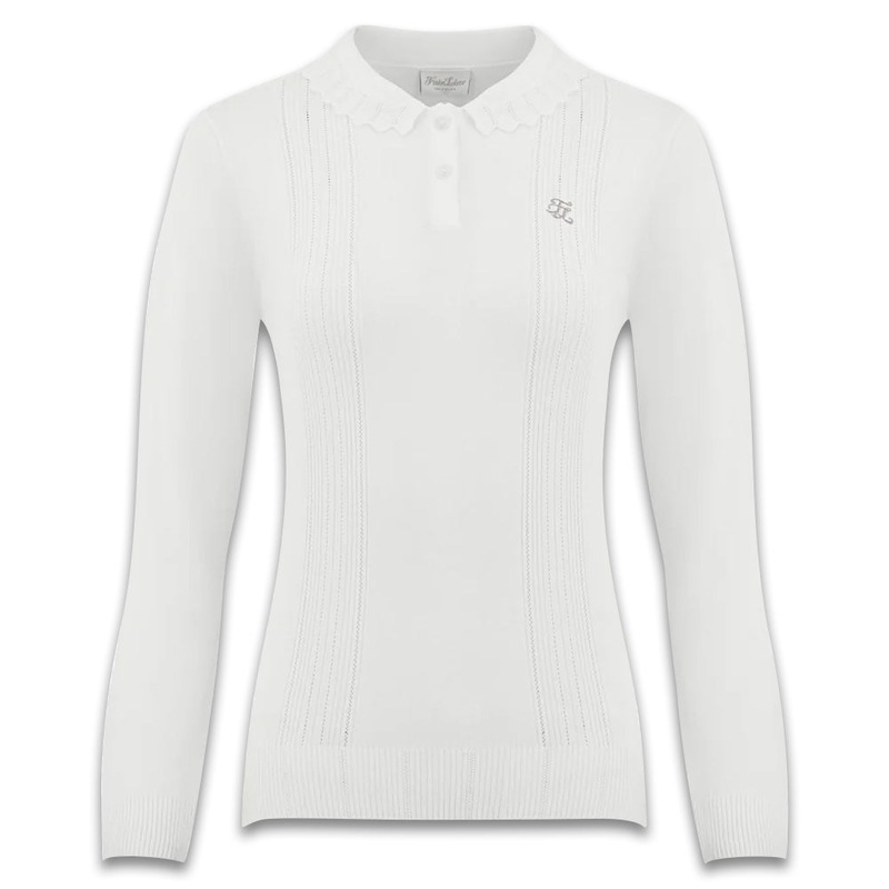 Fairliar Wave Collar Knit Longsleeve Golf Polo White – FW24 Women