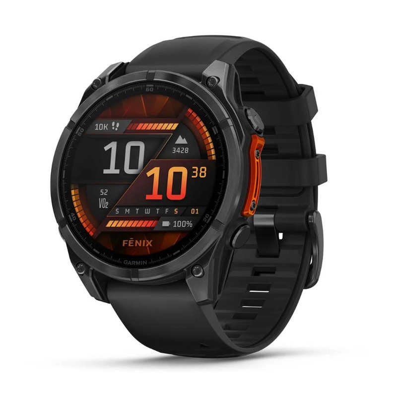 Garmin fenix 8 GPS Watch 47 mm  Sapphire Carbon Gray DLC Titanium with Black/Pebble Gray Silicone