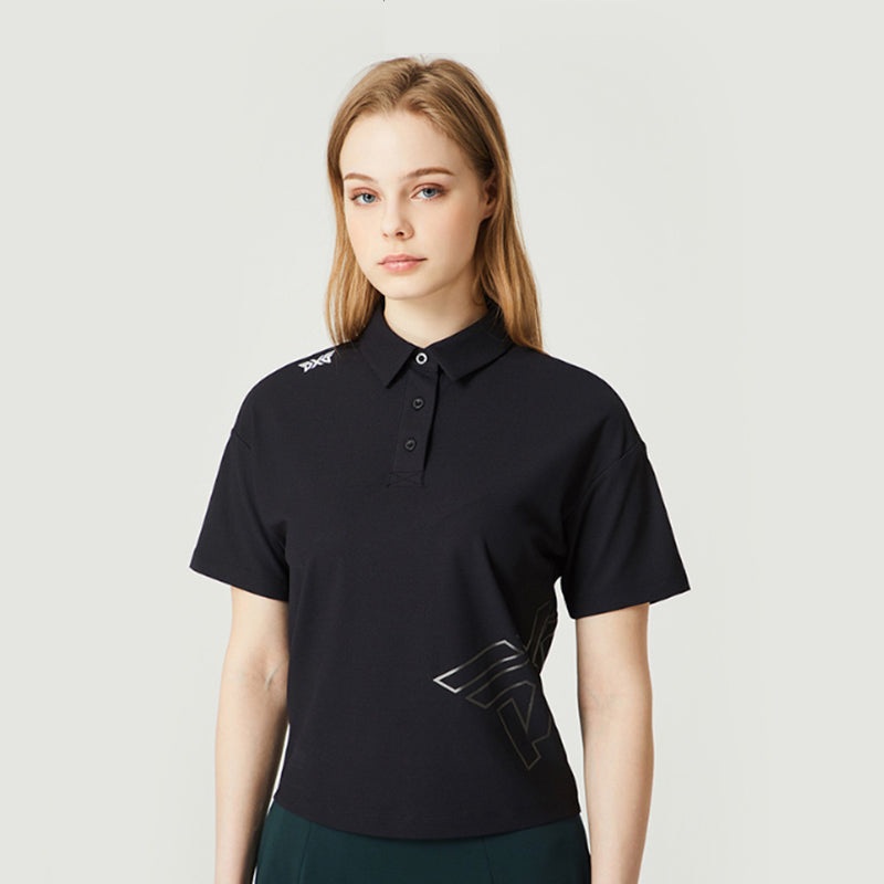 PXG KOREA WOMEN SUMMER BIG LOGO COLLARED SHORT SLEEVE T-SHIRT