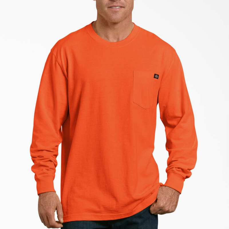 Dickies Men’s Heavyweight Neon Long Sleeve Pocket Tee Relaxed T-Shirt