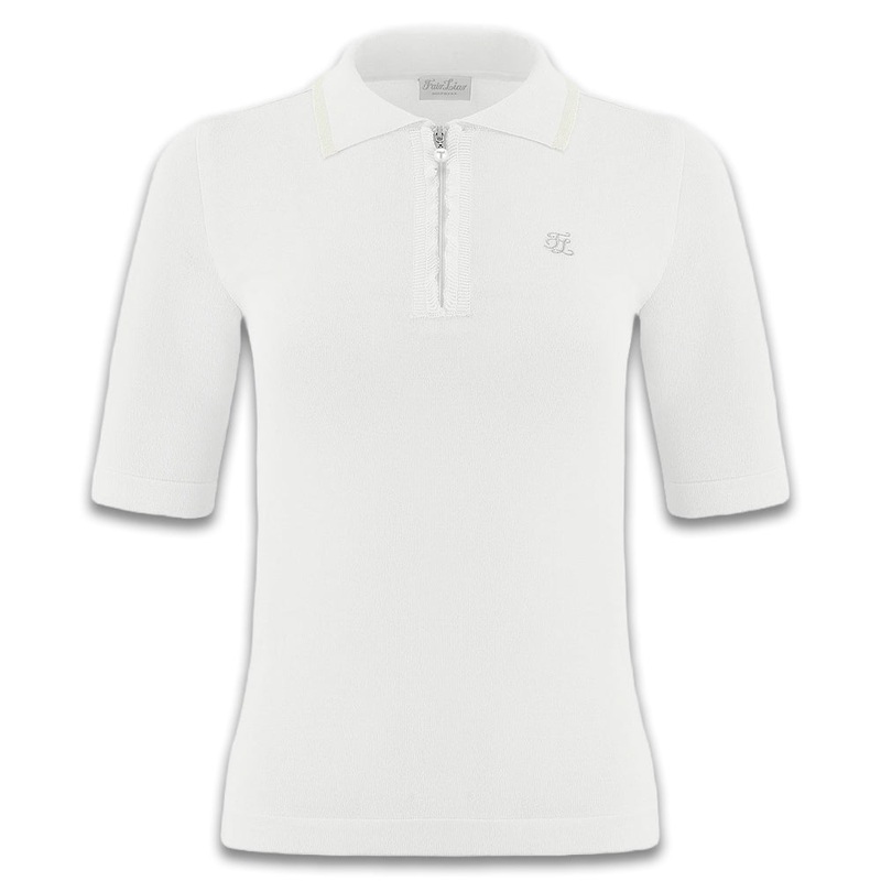 Fairliar Front Ruffle Collar Knit Golf Polo White – FW24 Women