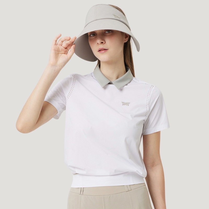 PXG KOREA WOMEN SUMMER PERFORATED BACK ZIP SHORT SLEEVE
