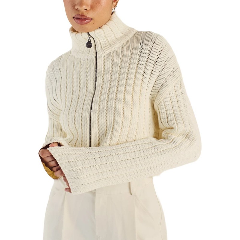 Malbon Allegra Chunky Knit Zip Up Golf Pullover Ivory – SS25 Women