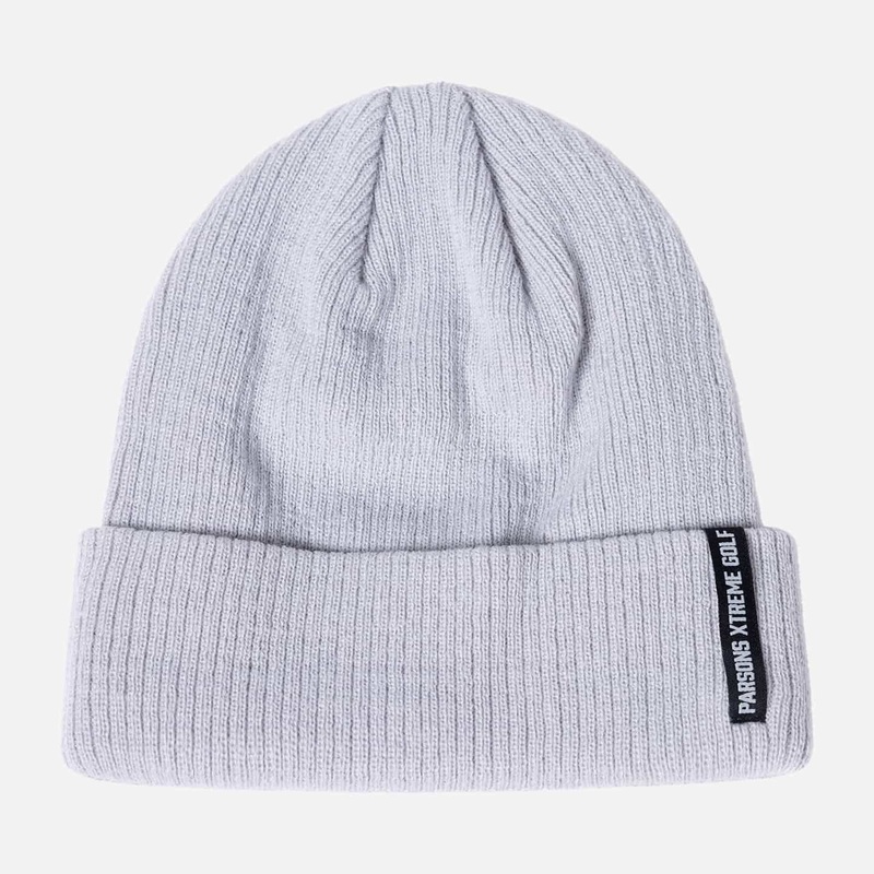 Logo Tag Rib Knit Beanie Grey One Size