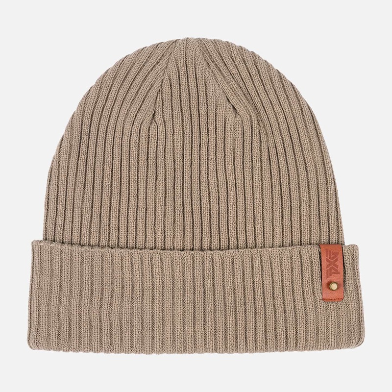 Rib Knit Cuff Beanie – Taupe/Rust – One Size Taupe/Rust One Size