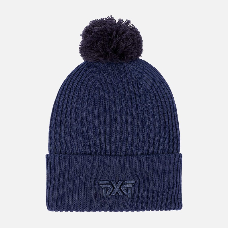 Rib Knit Cuff Beanie With Pom – Peacoat – One Size Peacoat One Size