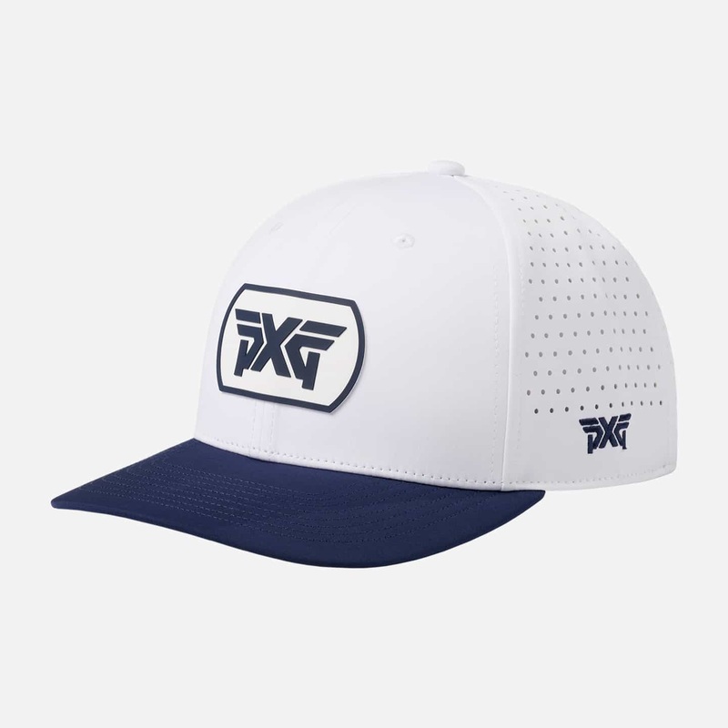 6 Panel Dog Tag Structured Low Crown Snapback White/Navy One Size