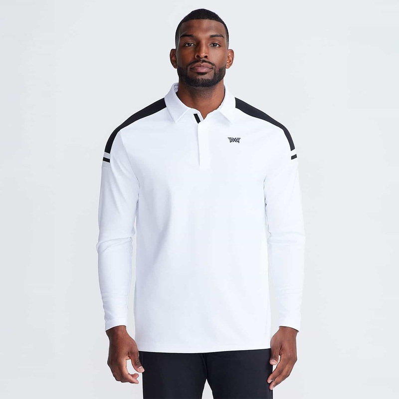 Men’s Long Sleeve Knit Shoulder Panel Polo White X-Small